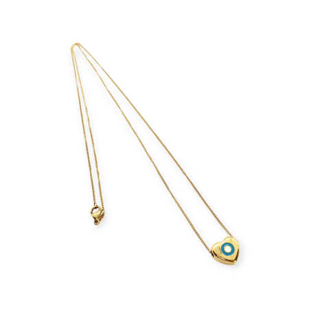 necklace with steel gold chain and gold heart eye